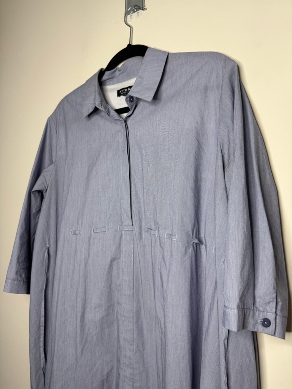 ATTESA Made in Italy Maternity Preppy Classic Poplin Adjustable Swing Midi Dress - Picture 2 of 7